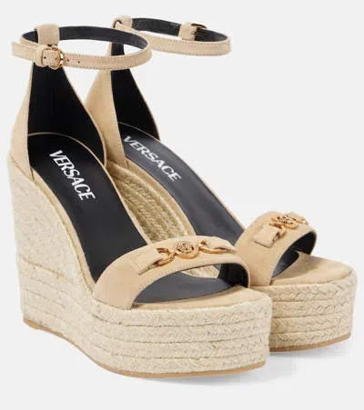 Versace Medusa '95 Leather Wedge Sandals In Neutrals