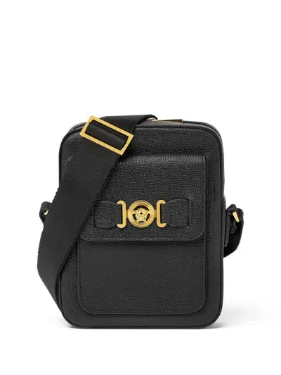 Versace Black Leather Medusa Biggie Crossbody Bag In Blackgold