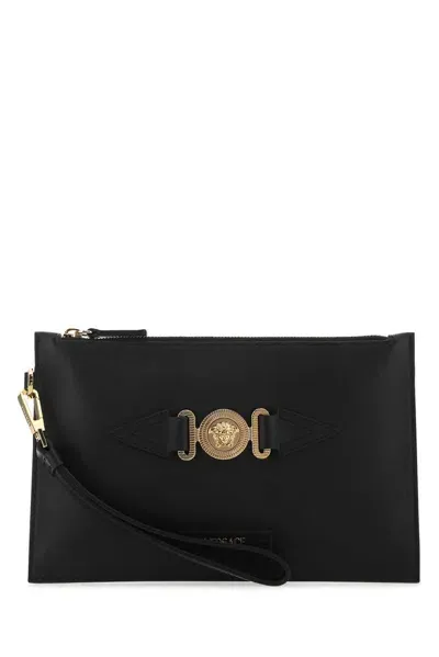 Versace Medusa Biggie Zipped Small Clutch Bag In Black