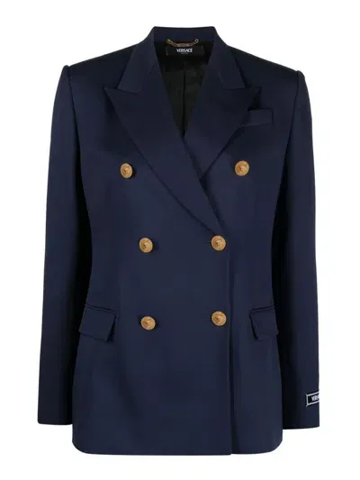 Versace Medusa Head-buttons Wool Blazer In Blue