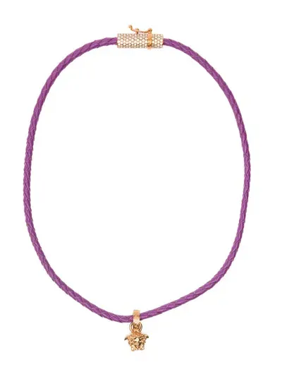 Versace Medusa Charm Woven Necklace In Purple