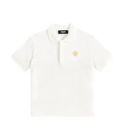 Versace Kids' Medusa Embroidered Cotton Piqué Polo Shirt In White