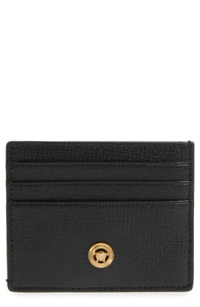 Versace Medusa Grained Leather Card Case In Purple