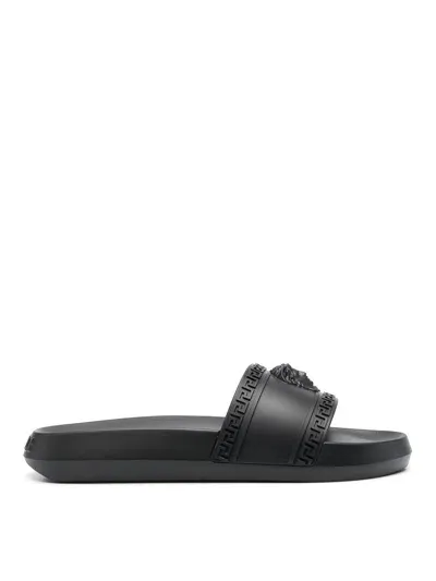 Versace Medusa-plaque Sandals In Black