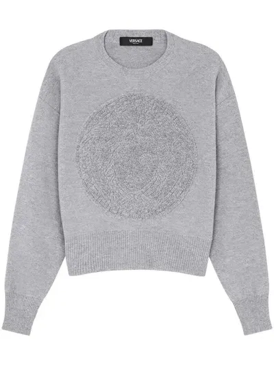 Versace Medusa Head Fine-knit Jumper In Grigio