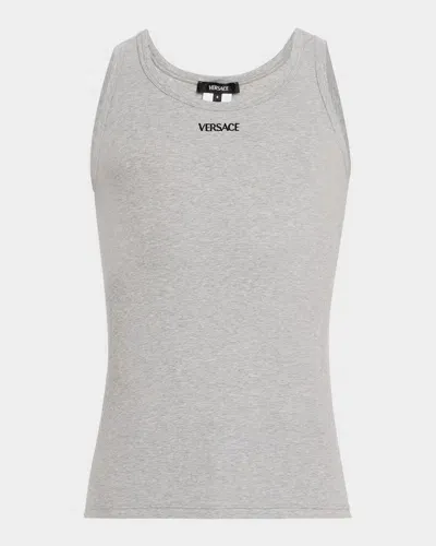 Versace Men's Embroidered Logo Tank Top In Grey Melanges