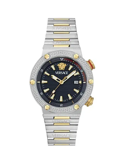 Versace Men's Greca Logo Diver Stainless Steel Bracelet Watch/43mm In Two Tone Black