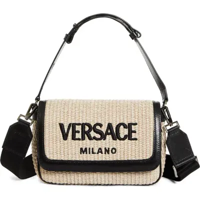 Versace Milano Raffia Shoulder Bag In Nero