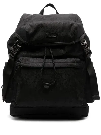 Versace Neo Nylon Jacquard Backpack In Black