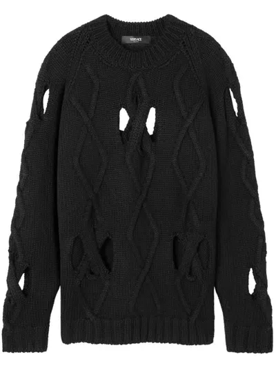 Versace Open-knit Jumper In Black