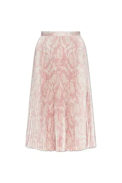 Versace Barocco-print Pleated Midi Skirt In Pink