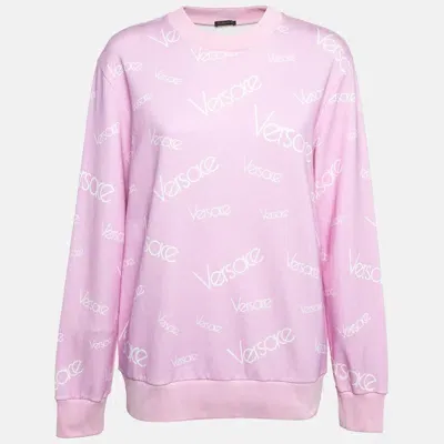 Pre-owned Versace Pink Monogram Print Cotton Crew Neck Sweatshirt M