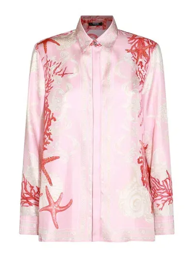 Versace Mix-print Satin Shirt In Pink+print