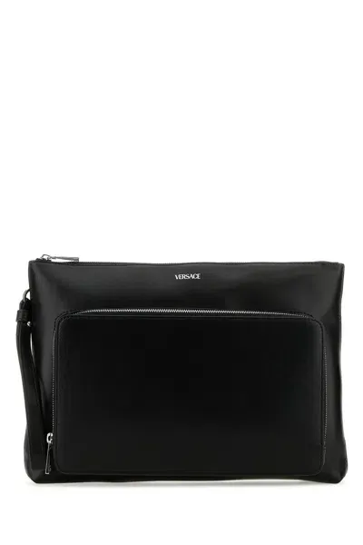 Versace Pouch Calf Leather-tu Nd  Male In Black