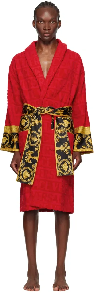 Versace Unisex Barocco Sleeve Robe In Red