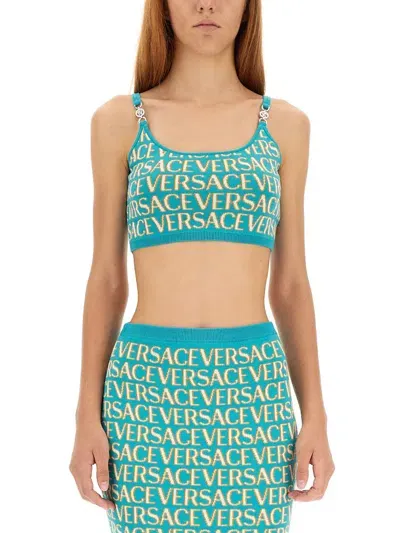 Versace Jacquard Knit Top In Green