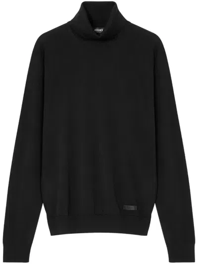 Versace Silk-cotton High-neck Sweatshirt In Black