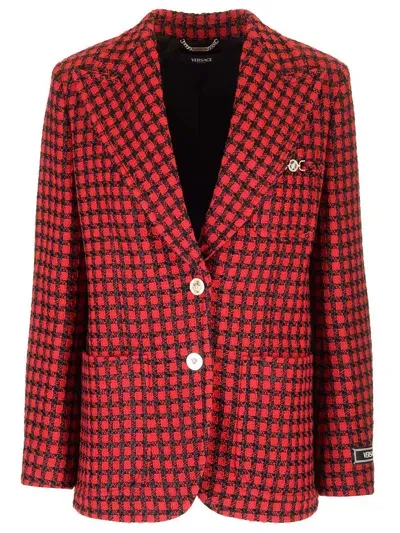 Versace Single-breasted Blazer With Windowpane Pattern In Red