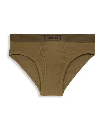 Versace Slip Ribbed Briefs In Dark Olive