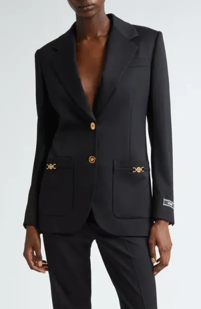 Versace Stretch Wool Blazer In Black