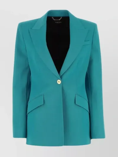 Versace Single-breasted Blazer In Cyan