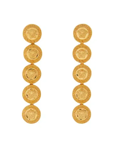 Versace Gold Tribute Medusa Drop Earrings In Golden