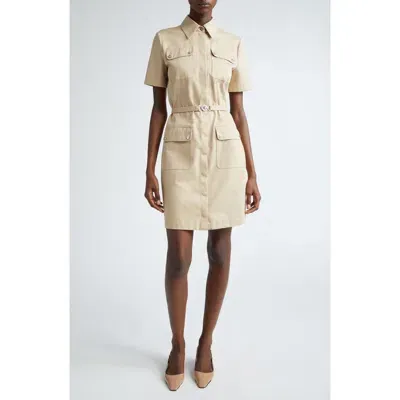 Versace Utility Cotton Shirtdress In Beige