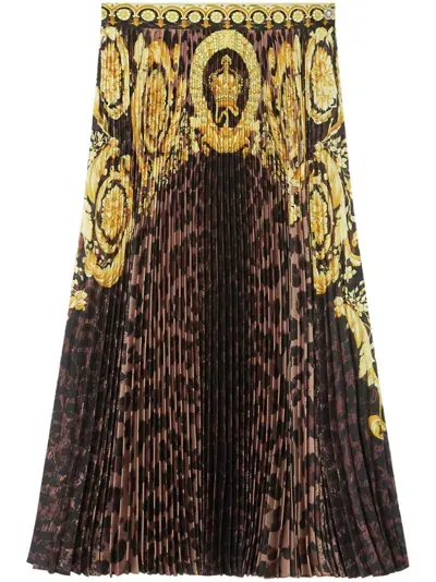 Versace Wild Barocco Pleated Mini Skirt In Animalier