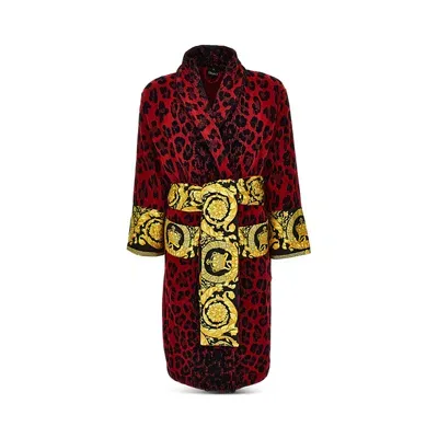 Versace Wild Barocco Robe In Lipstick Red And Gold