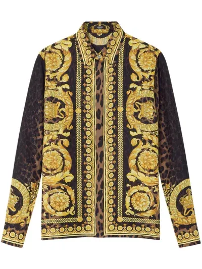 Versace Wild Barocco Silk Shirt In Black