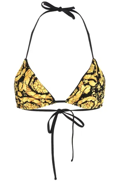 Versace Baroque Print Triangle Halter Neck Bikini In Multicolor