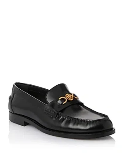 Versace Leather Loafers With Logo Morset In Black