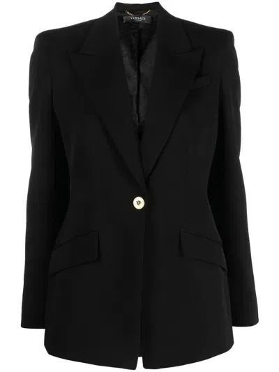 Versace Single-breasted Blazer In Nero