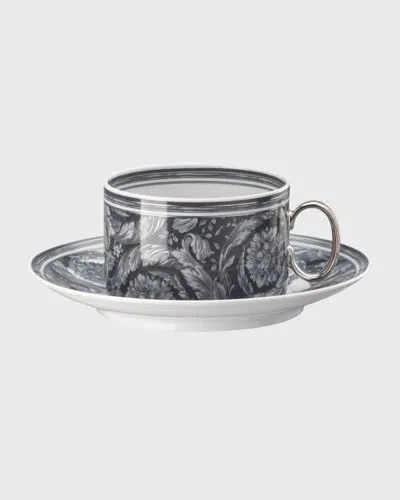 Versace Barocco Haze Tea Cup & Saucer, 6 Oz. In Grey