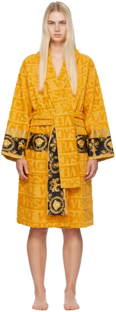 Versace Yellow 'i Heart Baroque' Robe In Z4004 Gold