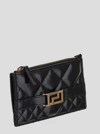 Versace Zippered Card Case "greca Goddess" In Black