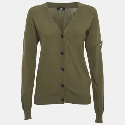 Pre-owned Versus Green Jersey Pin Detailed Cardigan M