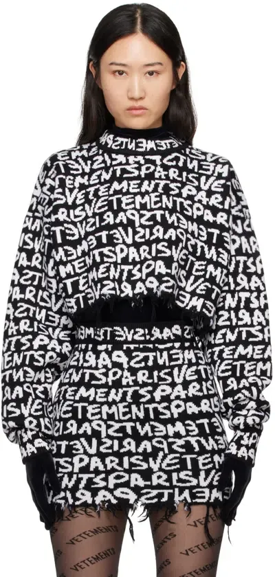 Vetements Logo-intarsia Knit Cropped Jumper In Black