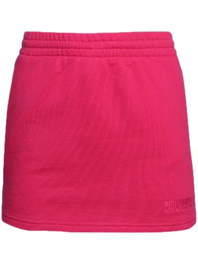 Vetements Embroidered-logo Mini Skirt In Pink