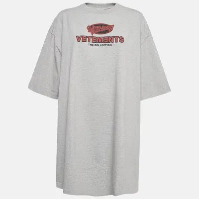 Pre-owned Vetements Grey Printed Cotton Side Slit Detail T-shirt M