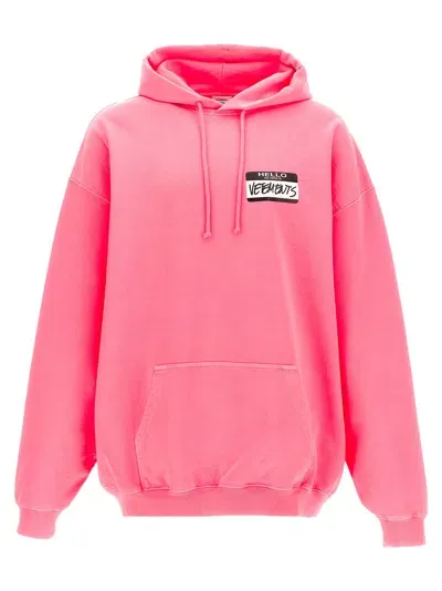 Vetements Hello My Name Is  Hoodie In Fuchsia