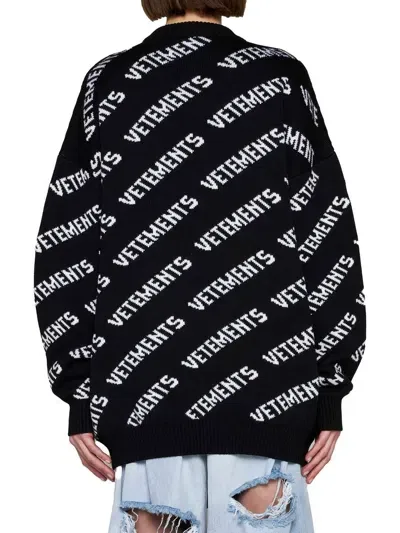 Vetements Merino Wool Sweater With All-over Logo In Black