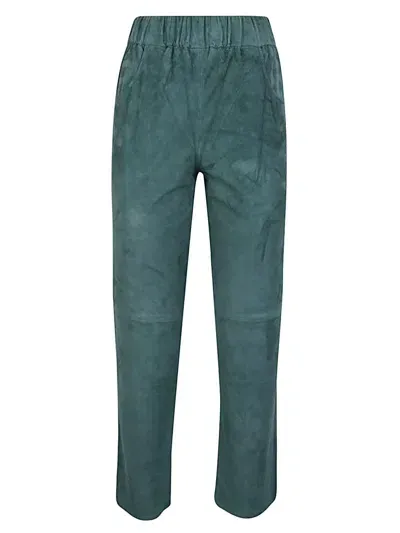 Via Masini 80 Elastic Waist Suede Trousers In Green