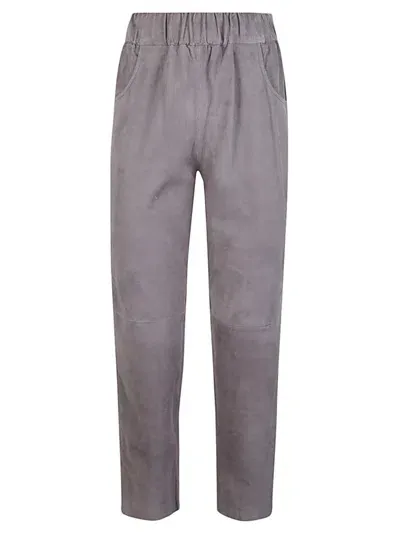 Via Masini 80 Elastic Waist Suede Trousers In Grey