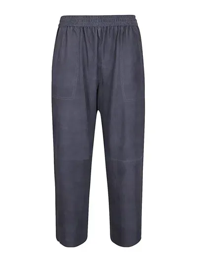 Via Masini 80 Suede Leather Trousers In Blue