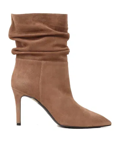 Via Roma 15 Crinkled Boots With Stiletto Heel In Brown