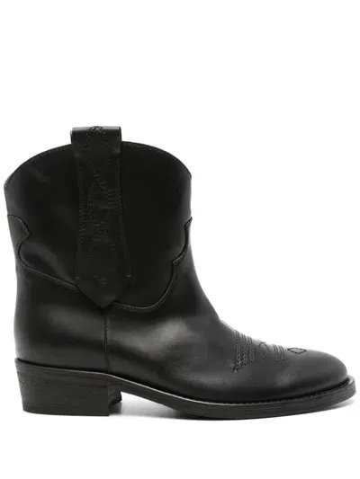 Via Roma 15 Leather Ankle Boots In Black