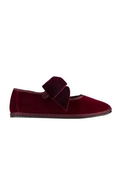 Vibi Venezia Bow Velvet Mary Jane Flats In Burgundy