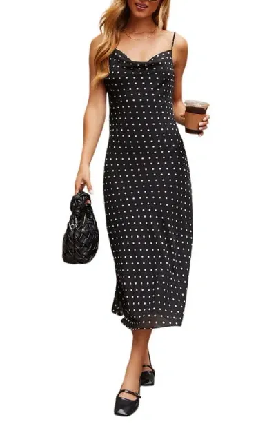 Vici Collection Ainsley Polka Dot Midi Slipdress In Black