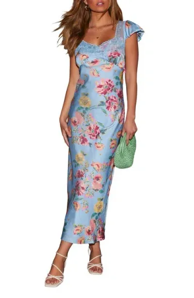 Vici Collection Bianca Flutter Sleeve Empire Waist Dress In Blue Floral